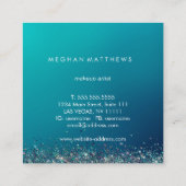ブルーシルバースパークル美しいスタイリストメイクアップアーティスト スクエア名刺 (裏面)