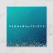 ブルーシルバースパークル美しいスタイリストメイクアップアーティスト スクエア名刺 (正面)