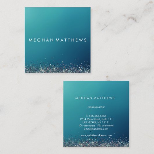 ブルーシルバースパークル美しいスタイリストメイクアップアーティスト  スクエア名刺 (正面/裏面)