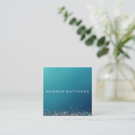 ブルーシルバースパークル美しいスタイリストメイクアップアーティスト スクエア名刺 (スタンド正面)