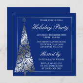 ブルーシルバースワールクリスマスツリーホリデーパーティー 招待状 (正面/裏面)