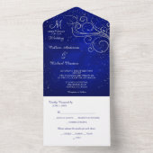 ブルーシルバースワールモノグラム写真テンプレート結婚ズ オールインワン招待状 (内側)
