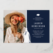 ブルーシルバータッセル写真 卒業パーティー 箔招待状 (正面)