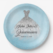 ブルーシルバーダイヤモンドスパークルガウンキンセアニェラ ペーパープレート (正面)