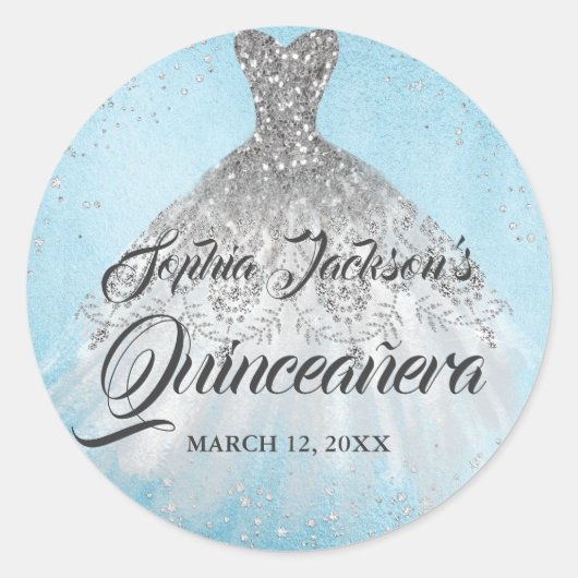 ブルーシルバーダイヤモンドスパークルガウンキンセアニェラ ラウンドシール (正面)