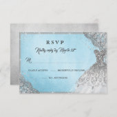 ブルーシルバーダイヤモンドスパークルガウンRSVP 出欠カード (正面/裏面)