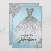 ブルーシルバーダイヤモンドレーススパークルガウンキンセアニェラ 招待状 (正面/裏面)