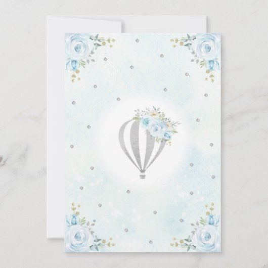 ブルーシルバーツインボーイズ熱い空気バルーンベビーシャワー 招待状 (裏面)
