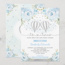 ブルーシルバーツインボーイズ熱い空気バルーンベビーシャワー 招待状