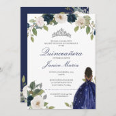 ブルーシルバーティアラフローラドレエレガントスキンセアニラ 招待状 (正面/裏面)