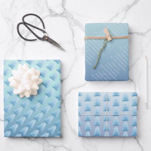 ブルーシルバーノルディックツリー ラッピングペーパーシート (正面)