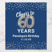 ブルーシルバーハッピー60誕生日ワインラベル ワインラベル (シングルラベル)