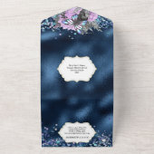 ブルーシルバーバタフライきらめくパープルバラ オールインワン招待状 (外側)