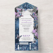 ブルーシルバーバタフライきらめくパープルバラ オールインワン招待状 (内側)