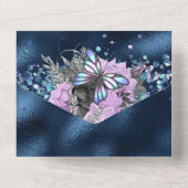 ブルーシルバーバタフライきらめくパープルバラ オールインワン招待状 (裏面)