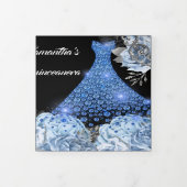 ブルーシルバーバラフォトキンセアニェラフローラグリッター 三つ折り招待状 (カバー)