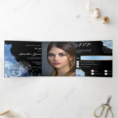 ブルーシルバーバラフォトキンセアニェラフローラグリッター 三つ折り招待状 (内部)