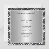 ブルーシルバーバースデーパーティパーソナライズされたー 招待状 (裏面)