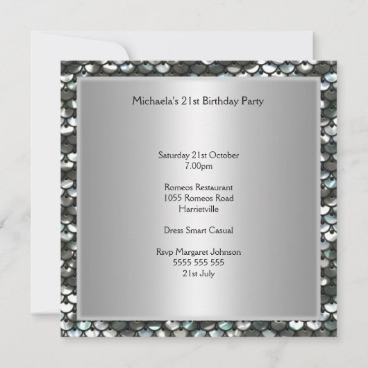 ブルーシルバーバースデーパーティパーソナライズされたー 招待状 (裏面)