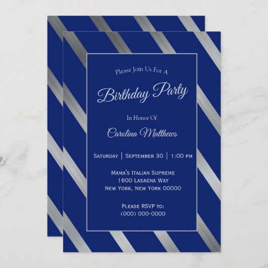 ブルーシルバーバースデー 招待状 (正面/裏面)