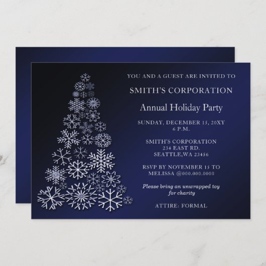ブルーシルバーフェスティバル企業のホリデーパーティー 招待状 (正面/裏面)