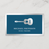 ブルーシルバーフォイルギターミュージック先生ギタリスト 名刺 (正面)