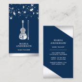 ブルーシルバーフォイルバイオリン音楽教師バイオリン奏者 名刺 (正面/裏面)