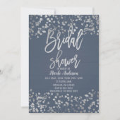 ブルーシルバーフォイルバービーズブリーモダンブライダルシャワー 招待状 (正面)