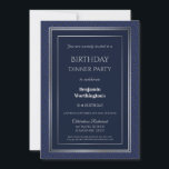 ブルーシルバーフレーム21stバースデーディナー 招待状<br><div class="desc">ネイビーエレガントブルー21歳の誕生日ディナーパーティの招待状にはツインシルバーが並ん縁どだ。</div>