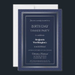ブルーシルバーフレーム21stバースデーディナー 招待状<br><div class="desc">ネイビーエレガントブルー21歳の誕生日ディナーパーティの招待状にはツインシルバーが並ん縁どだ。</div>