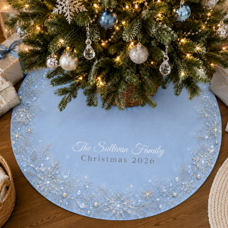 ブルーシルバーフロストスノーフレーククリスマスツリースカート ブラッシュドポリエステルツリースカート