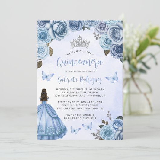 ブルーシルバーフローラウォーターカラーキンセアニラ 招待状 (スタンド正面)