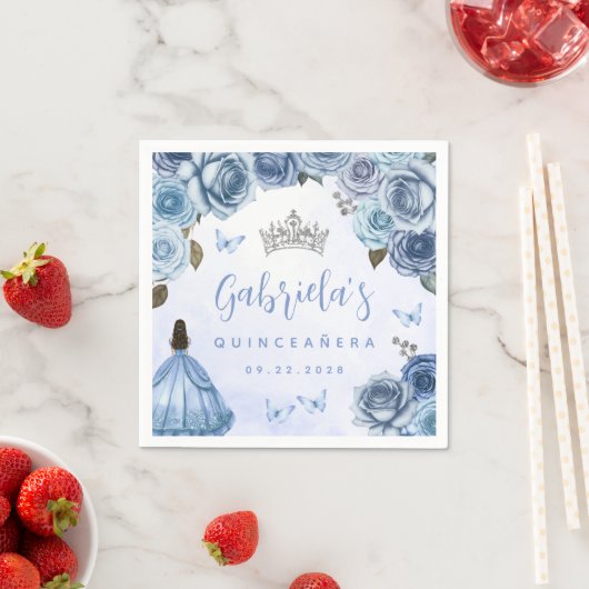 ブルーシルバーフローラキンセアニラパーティー スタンダードカクテルナプキン (インサイチュ)