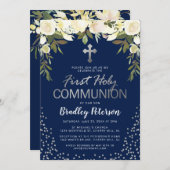 ブルーシルバーフローラボーイ第1聖餐式 招待状 (正面/裏面)