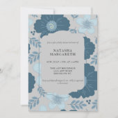 ブルーシルバーフローラ冬ベビーシャワーエレガントボー 招待状 (正面)