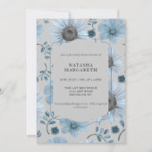 ブルーシルバーフローラ冬ベビーシャワーエレガントボー 招待状 (正面)