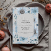 ブルーシルバーフローラ冬ベビーシャワーエレガントボー 招待状