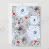 ブルーシルバーフローラ冬ベビーシャワーエレガントボー 招待状 (裏面)