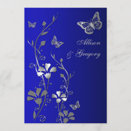 ブルーシルバーフローラ蝶結婚式招待状 招待状