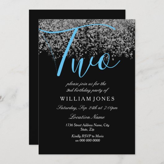 ブルーシルバーブラックボーイズ2nd誕生日パーティー招待状 招待状 (正面/裏面)