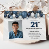 ブルーシルバーブラック&ホワイト21歳の誕生日の写真 招待状