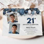 ブルーシルバーブラック&ホワイト21歳の誕生日2写真 招待状