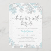 ブルーシルバーベビー外が寒い男の子の赤ちゃんシャワー 招待状 (正面/裏面)