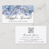 ブルーシルバーホワイトフラワーロゴイベントプランナーQRCode 名刺 (正面/裏面)