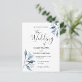 ブルーシルバーホワイト植物性結婚式招待状 ポストカード (スタンド正面)