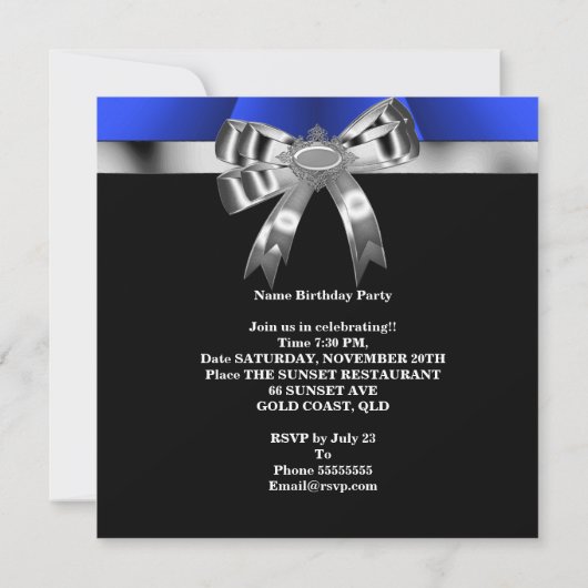 ブルーシルバーボウ30白黒ジュエル2 招待状 (裏面)