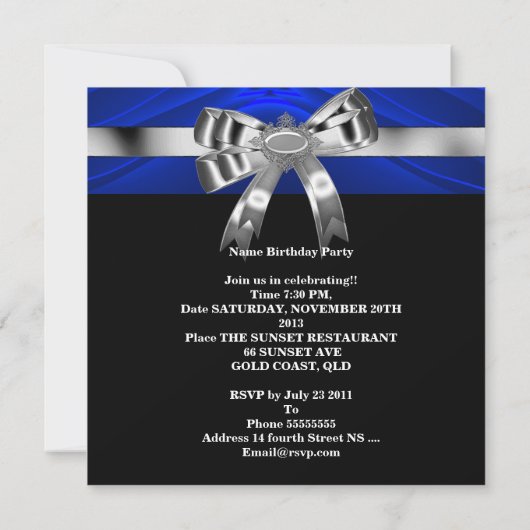 ブルーシルバーボウ30白黒ジュエル 招待状 (裏面)