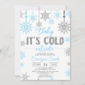 ブルーシルバーボーイベビーその冷たい屋外ベビーシャワー 招待状 (正面)
