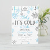ブルーシルバーボーイベビーその冷たい屋外ベビーシャワー 招待状 (スタンド正面)