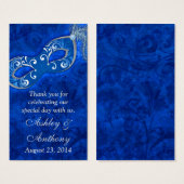 ブルーシルバーマスカレードボール結婚式の引き出物ラベル (正面&裏面)